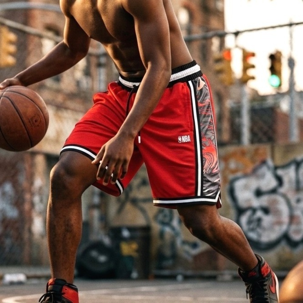 NBA Basketball Shorts Mens Small Red Graphic Print Mesh Athletic Gym Activewear